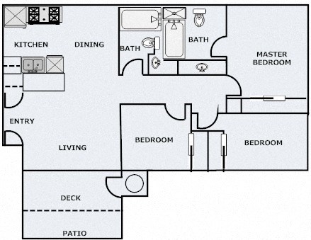 Floor plan for 3 beds, 2 baths, 1071 sqft